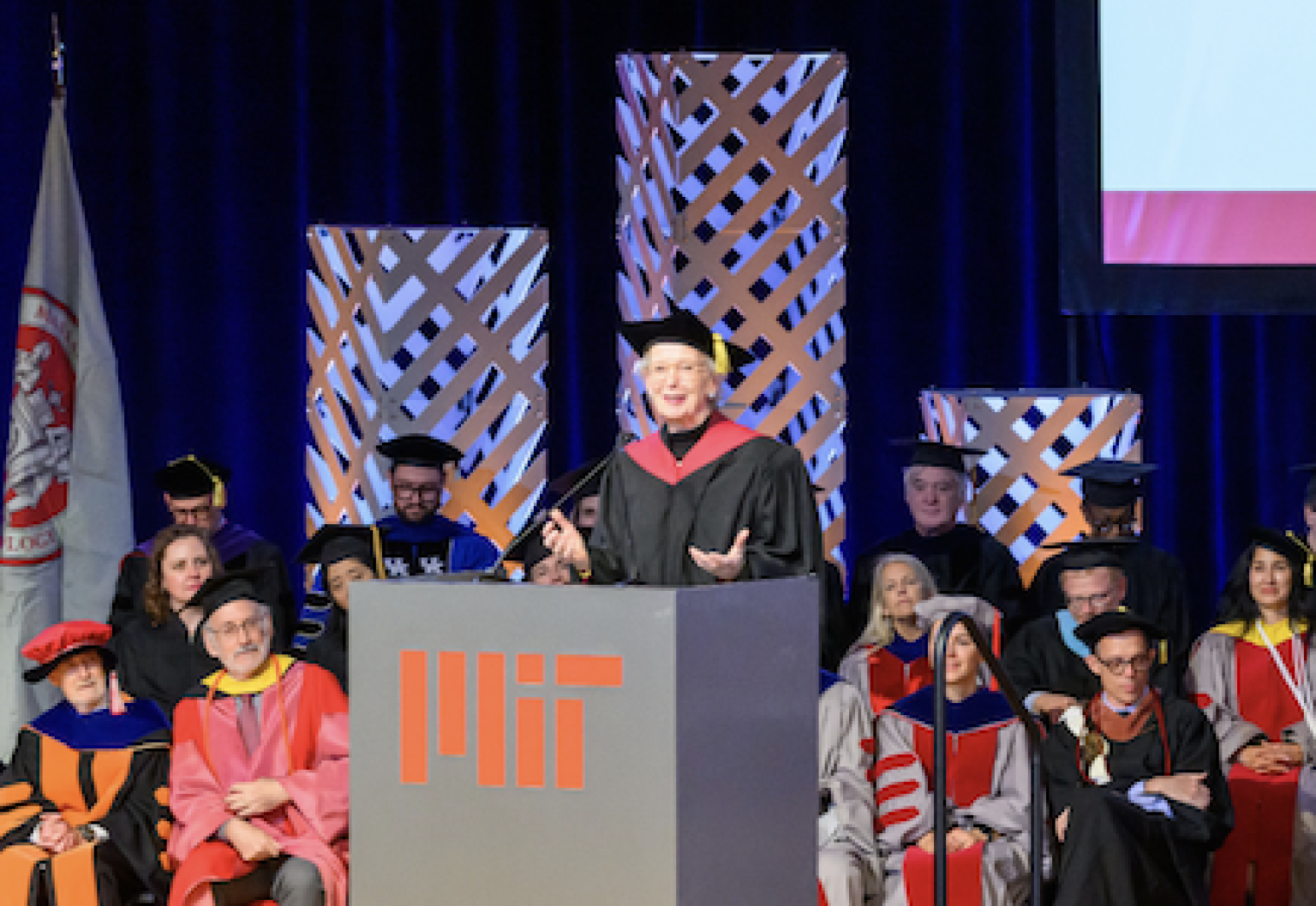 SA+P commencement Mary Robinson speaking at podium